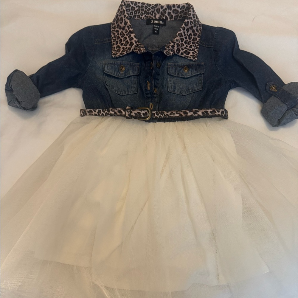 Zunie Leopard Collar Denim and Cream Tulle Jacket